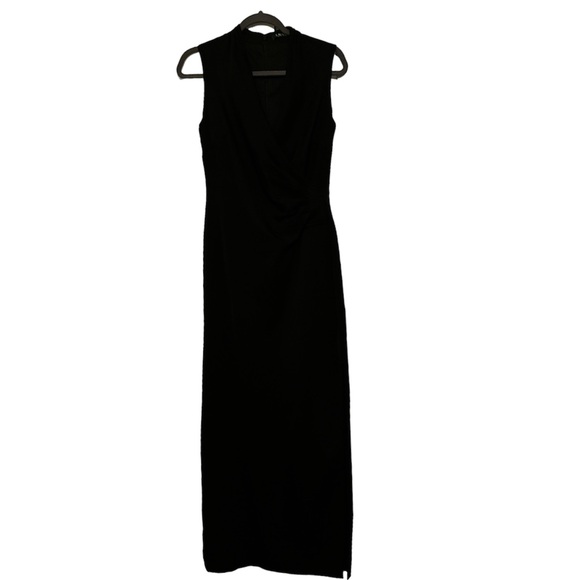 Ralph Lauren Black V-Neck Sleeveless Evening Gown 24” Side Slit Women’s Sz 6 - Picture 2 of 3